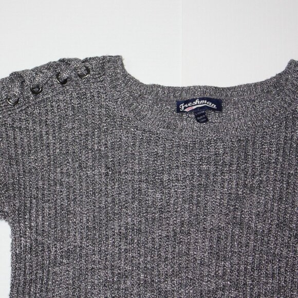 Freshman 1996 Girl's Gray Hi-Low Sweater with Criss Cross Shoulders size L 12-14 - Picture 2 of 2